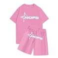 thumbnail image 1 of Sueño Conjunto de camisetas y pantalones cortos con cuello redondo y manga corta con estampado NOFS informal a la moda para hombre Rosa XXL, 1 of 3