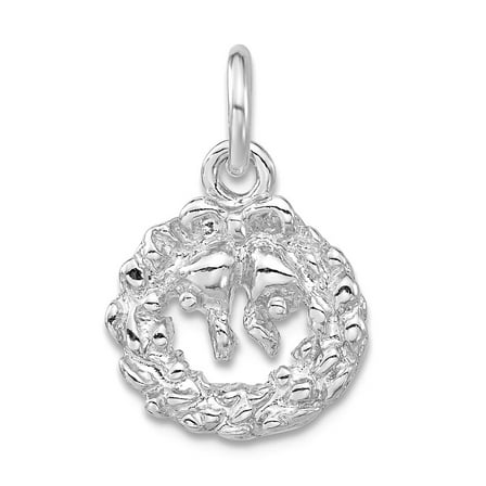 925 Sterling Silver Solid Polished Wreath Charm 19x12.6mm Wide Pendant Necklace for Women