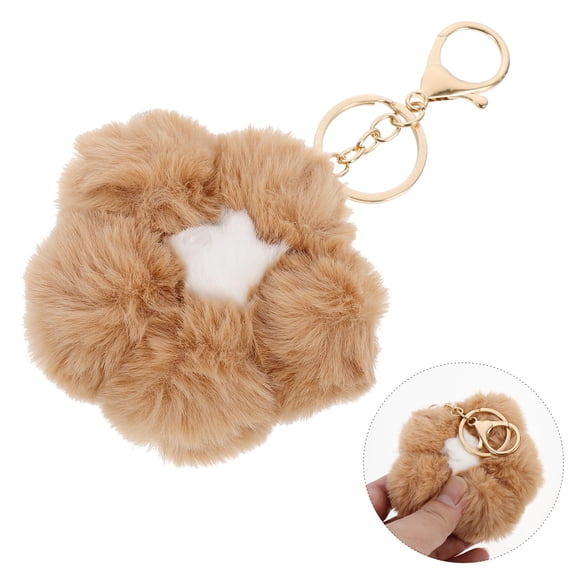 Luxshiny Khaki Pom Pom Key Chain - 1 Pack Stylish Key Holder Charm for Accessories