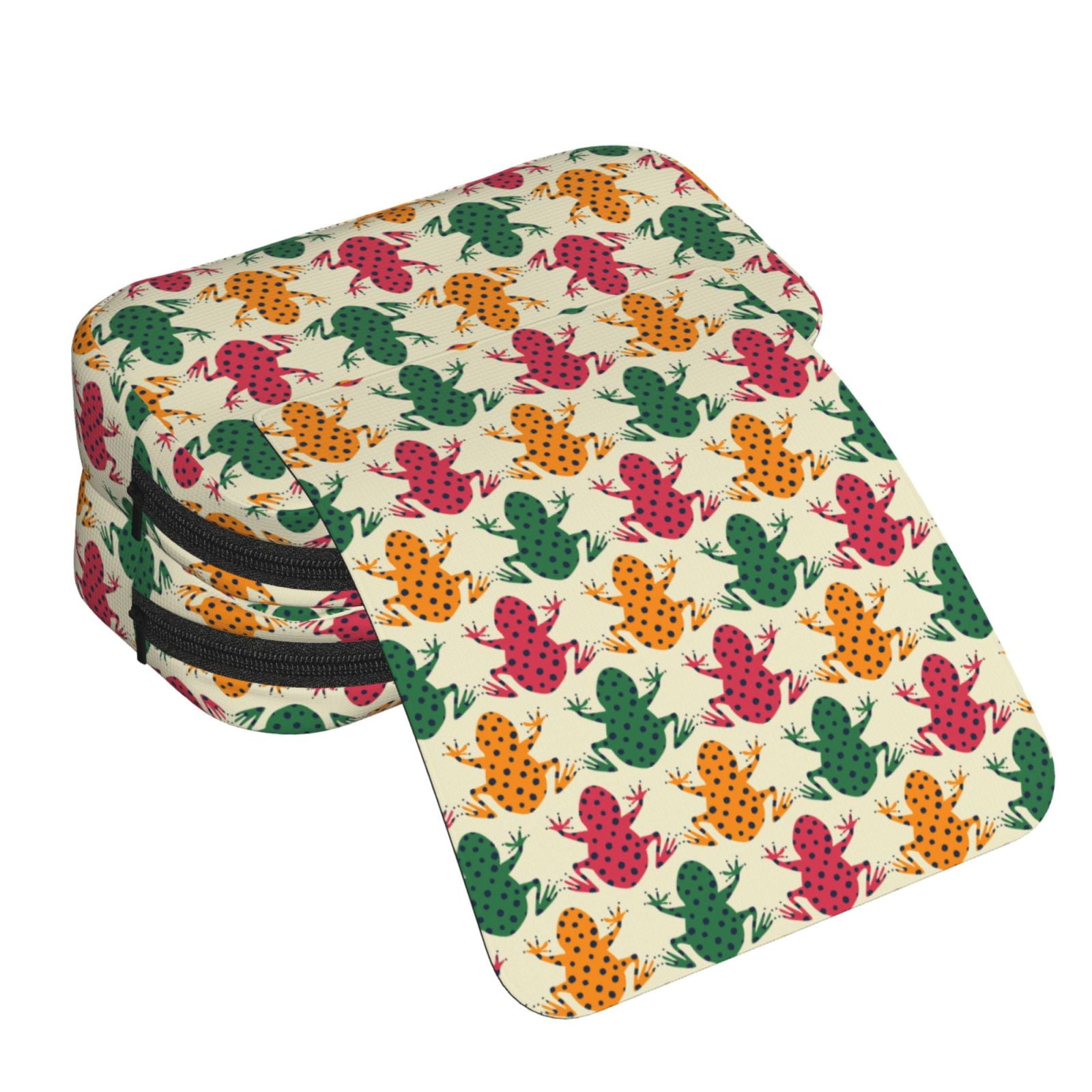 Rateoe Colorful Frogs Pattern Double Clamshell Pen Case, Storage Organizer with Two Zipper Compartments– Holds Up to 50 Pencils & Pens