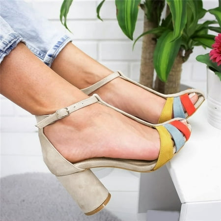 

ãYilirongyummã Beige 41 Sandals Women Ladies Fashion Summer Colorblock High Heel Buckle Sandals