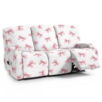 Xoenoiee Pink Bow Print Recliner Sofa Covers 3 Seater, Stretch Recliner Sofa Slipcovers with Storage Pockets Soft Reclining Couch Covers for Kids Pet