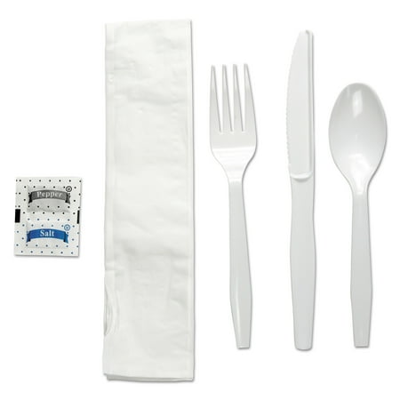 Boardwalk Six-Piece Cutlery Kit, Condiment/Fork/Knife/Napkin/Teaspoon, White, 250/Carton (Best Cutlery Set Under 200)