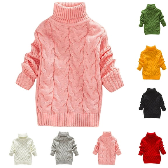 Mepaouo Toddler Baby Boys Girls Knit Sweaters Turtleneck High Collar Winter Sweater Pullover Tops Black 6-12Month