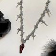 thumbnail image 4 of Collar con colgante de cruz de vampiro Yashi estilo Y2k ataúd rojo plata, 4 of 5
