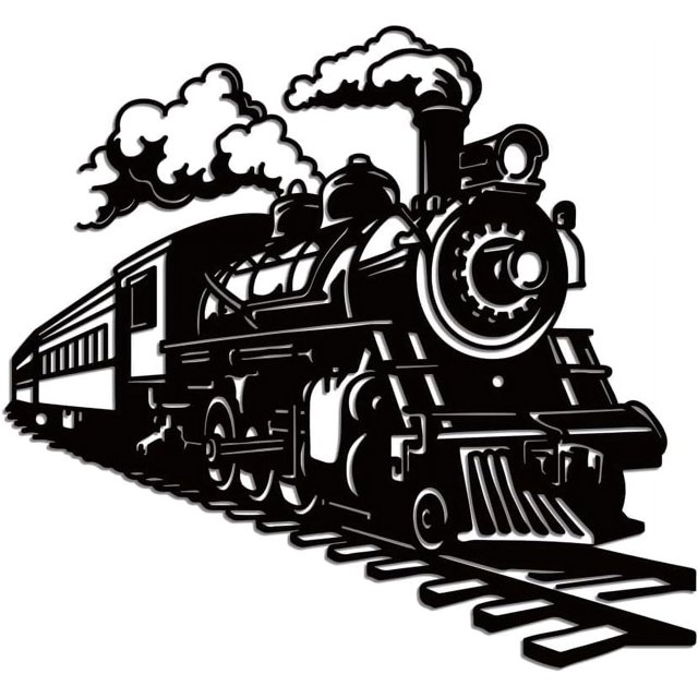 Decoración de pared de hierro con tren en funcionamiento, decoración de pared de metal negro con tren Steampunk, rieles de tren y esculturas de pared con patrón de vapor para el hogar, la cocina, el