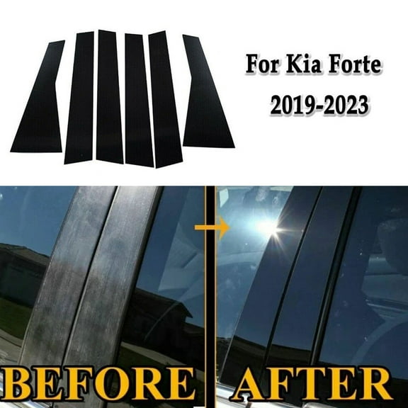 6Pcs Glossy Black Door Pillar Post Side Cover Trim For KIA Forte K3 2019-2023