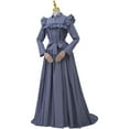 thumbnail image 2 of Women's Blue Striped Regency Period Vintage Ruffle Dress Colonial Pioneer Costume, 2 of 10