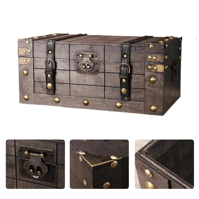 ANXPTIME Wooden Trinket Box with Lock Storage Chest for Jewelry Photos Props Display