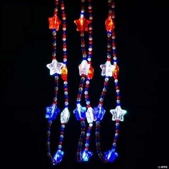 Light-Up Patriotic Mardi Gras Beaded Necklaces, Fourth of July, Jewelry, 6 Pcs