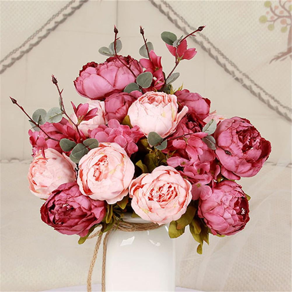 Hight Quality Silk Flower European 1 Bouquet Artificial Flowers Fall Vivid Peony Fake Leaf