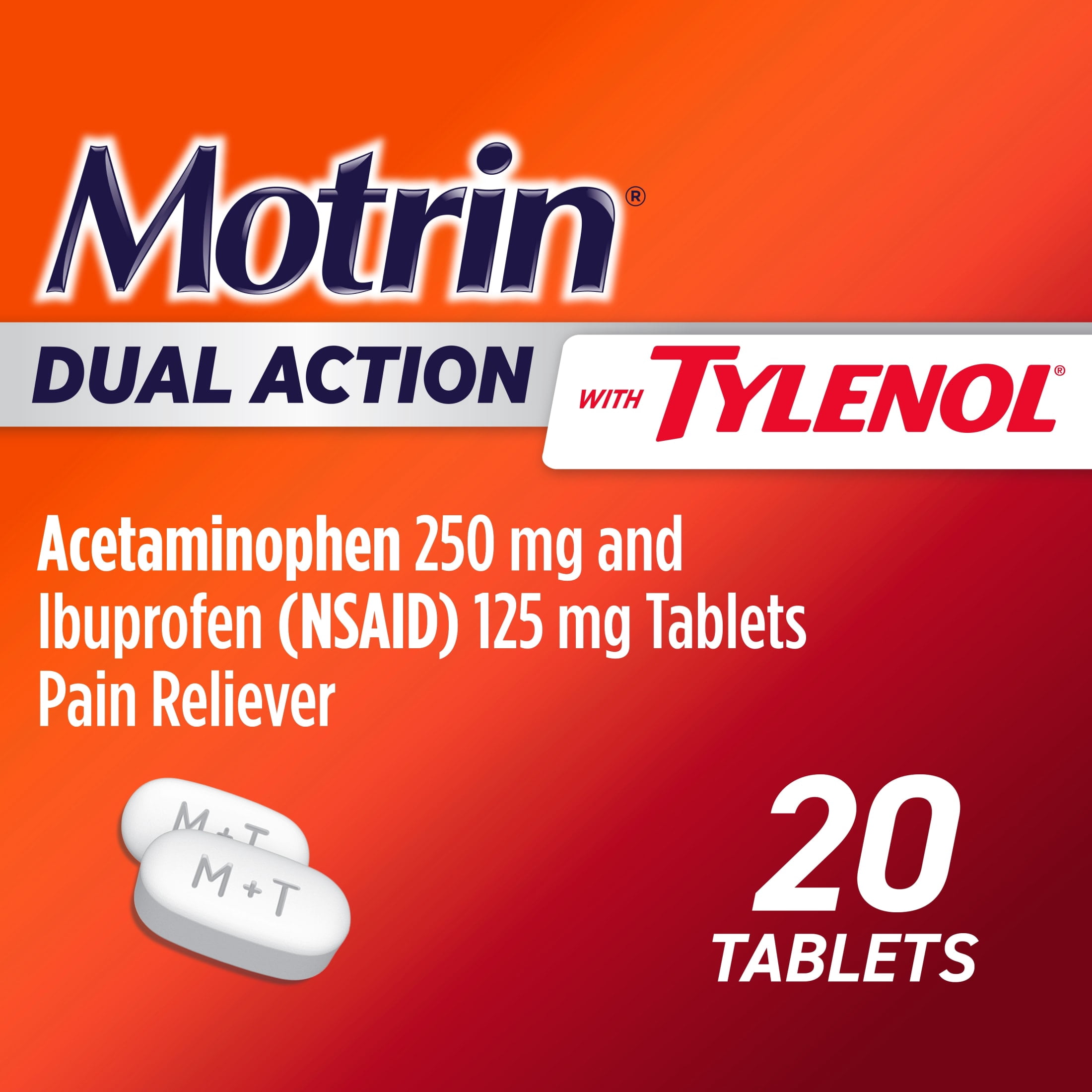 Motrin Dual Action with Tylenol, Ibuprofen & Acetaminophen, 20 Count