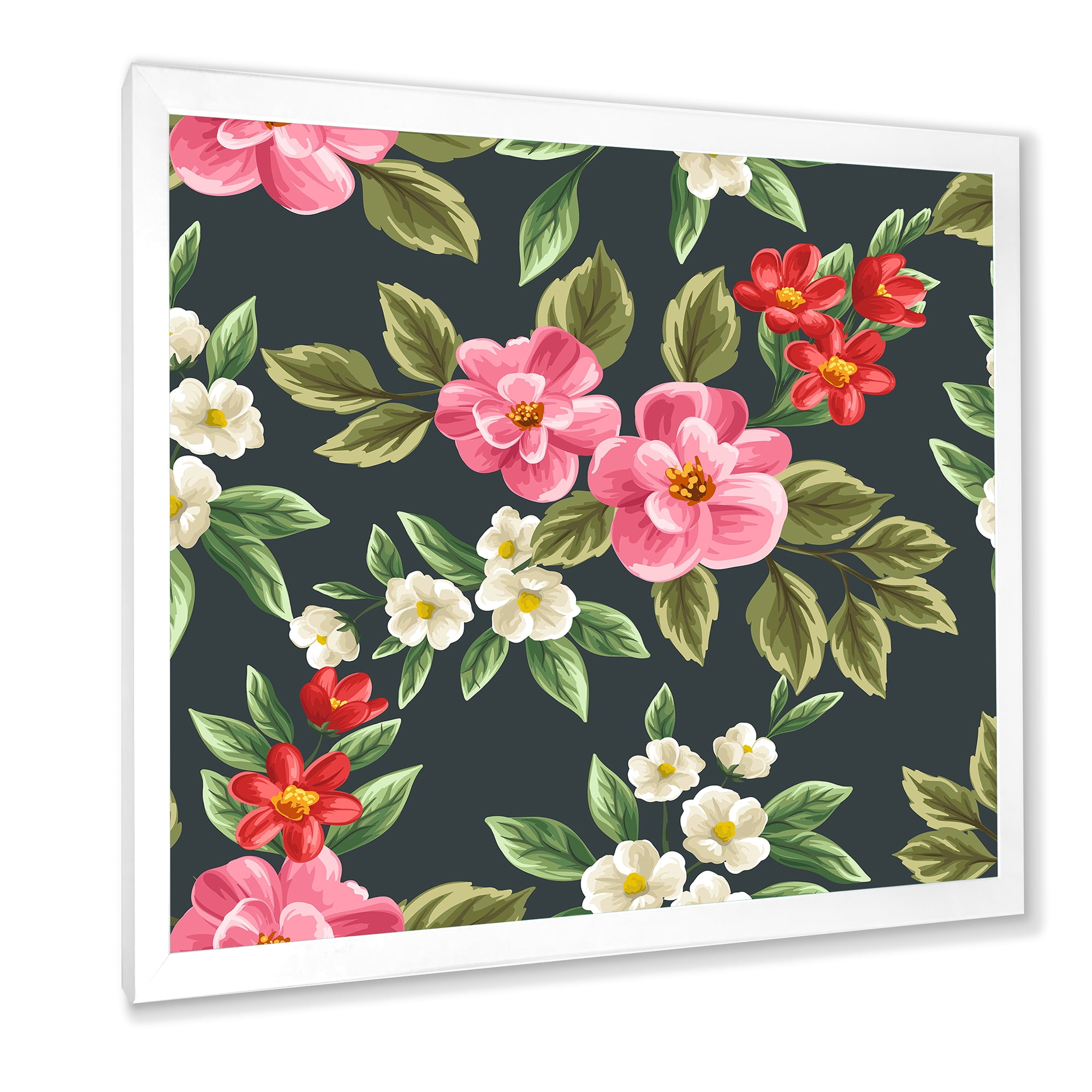 Designart 'Vintage Red and Pink Wildflowers II' Traditional Framed Art Print