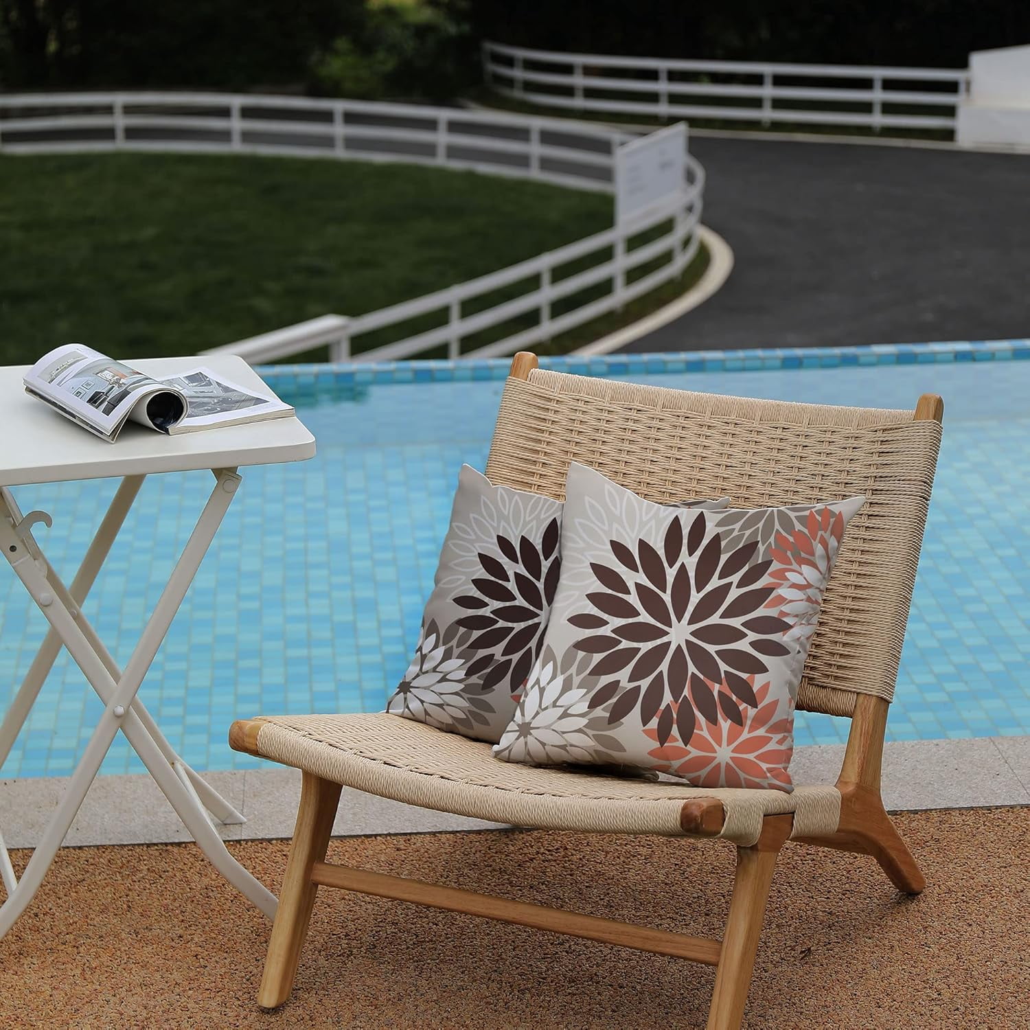Brown Red Orange Pillow Covers 16x16 Inch Set of 2 Flower Throw Pillows Outdoor Waterproof Decor for Living Room Couch Patio Funiture Garden Modern Floral Polyester Pillow Covers 002A16