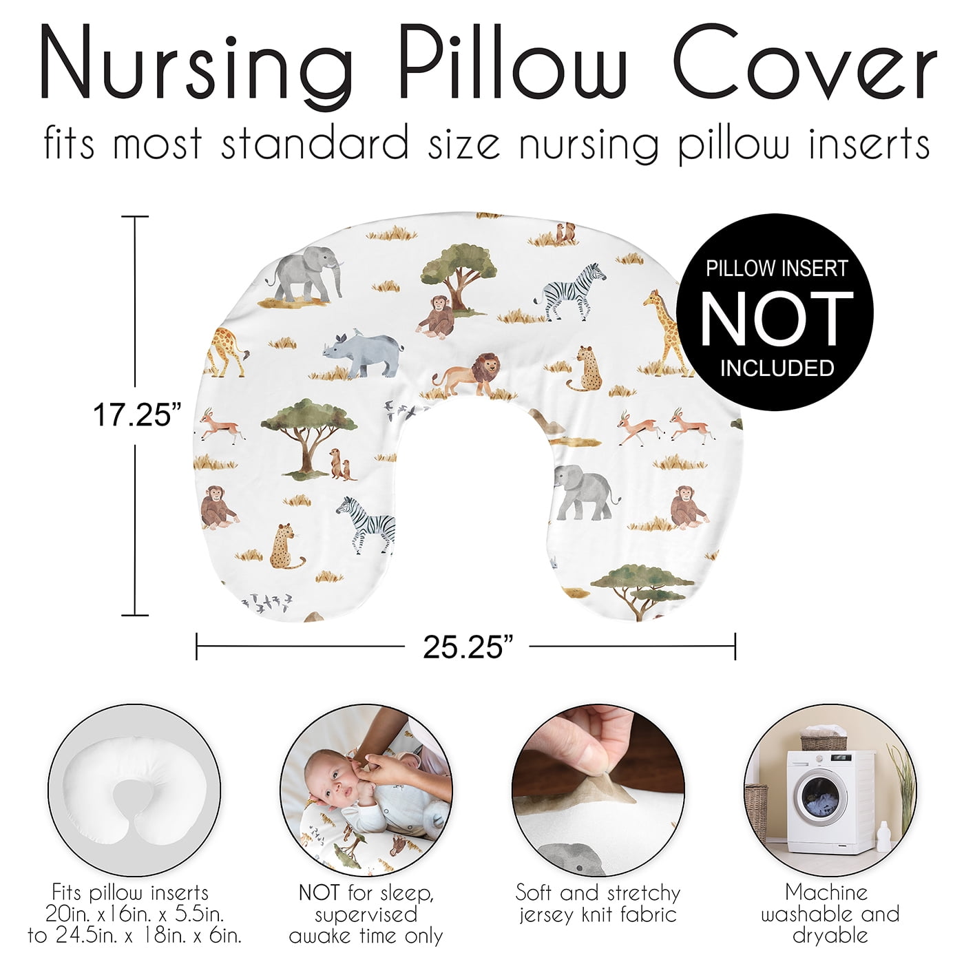 Sweet Jojo Designs Serengeti Animals Multicolor Nursing Pillow Cover Case (Pillow Not Included) (Pillow NOT Included)