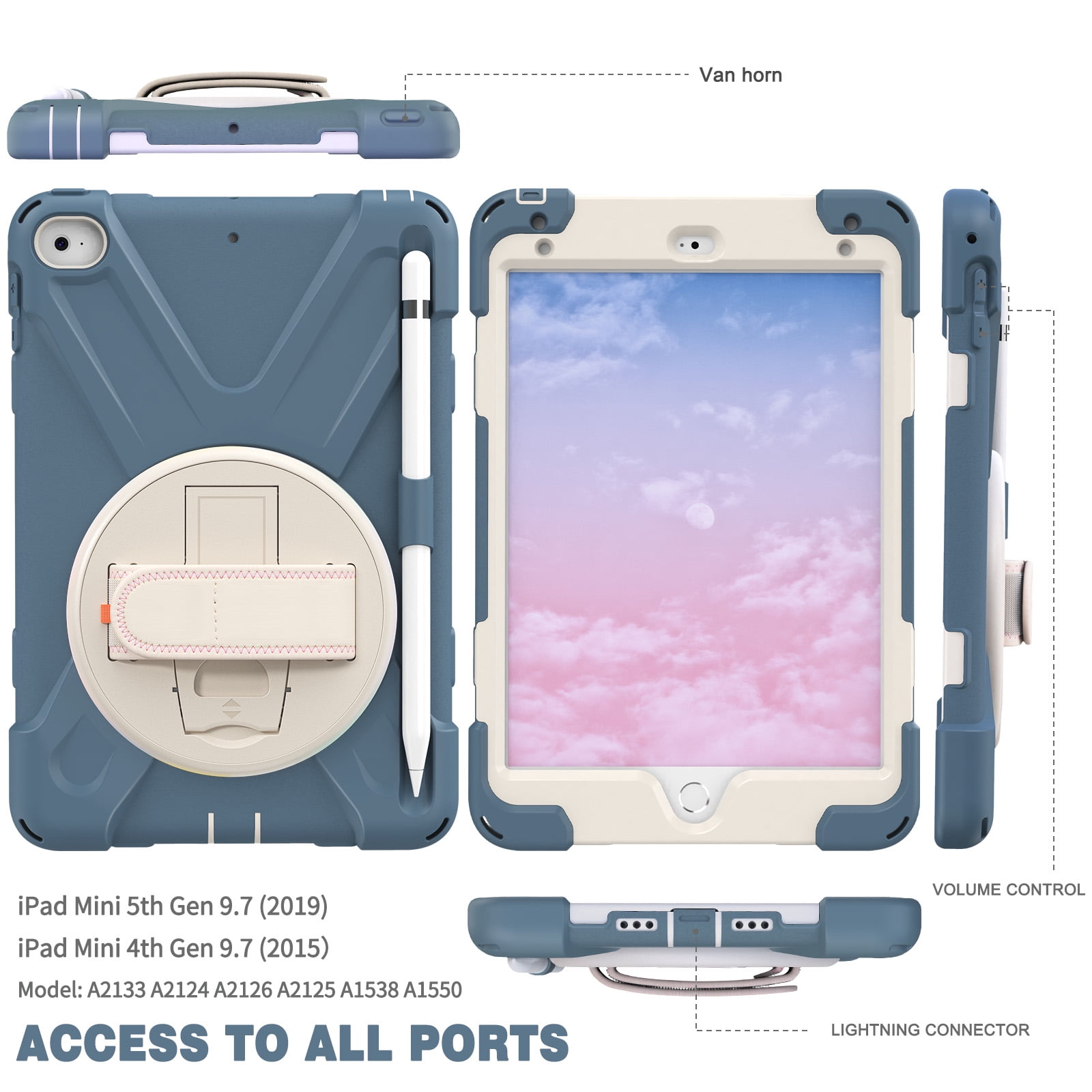 Allytech iPad Mini 5 Case Kids, iPad mini 4 Case with Screen Protector, Heavy Duty Protection Rugged Kids Friendly Shockproof Kickstand Pencil Holder Case Cover for Apple iPad mini 4/ mini 5,Blue