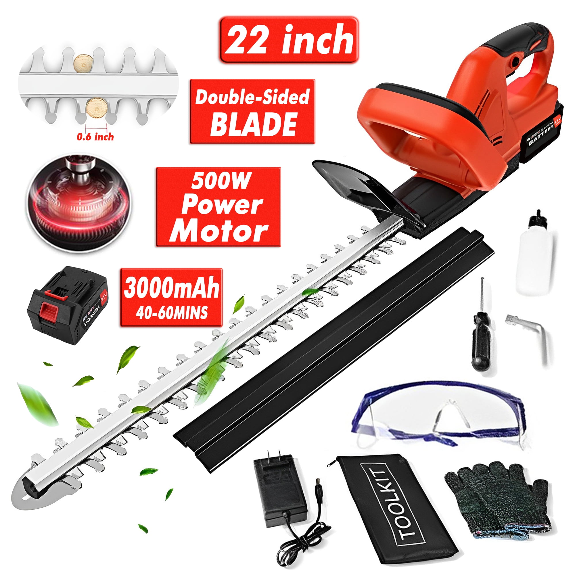 Cordless Hedge Trimmer with Battery and Charger, Tanbaby 22 inch 21V