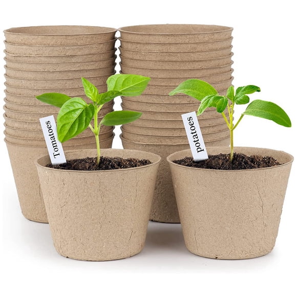 Macetas de Turba, 30 Macetas de Inicio de Semillas de 3 Pulgadas, Maceta Redonda para Vivero, Macetas Biodegradables con 20 Etiquetas de Plantas Adicionales