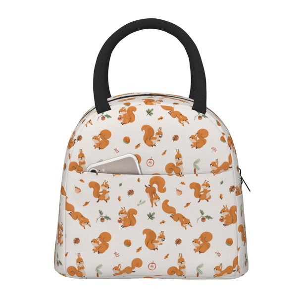 Fotbe Cute Squirrel Fall Bolsa de Almuerzo con Estampado, Lonchera Aislada, Contenedor de Comida Reutilizable Tipo Cooler a Prueba de Fugas