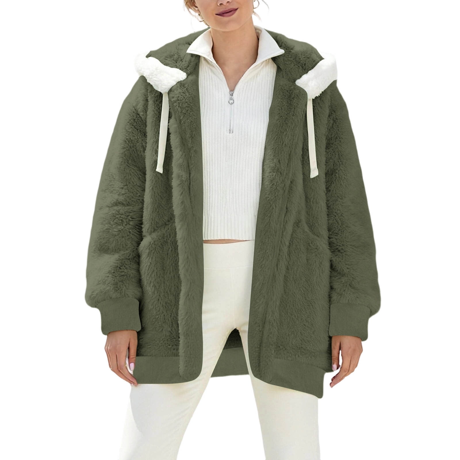 Sherpa Fleece Hoodies for Women Fuzzy Oversized Zip up Hoodie with Pockets Casual Warm Pullover Hooded Sweatshirts