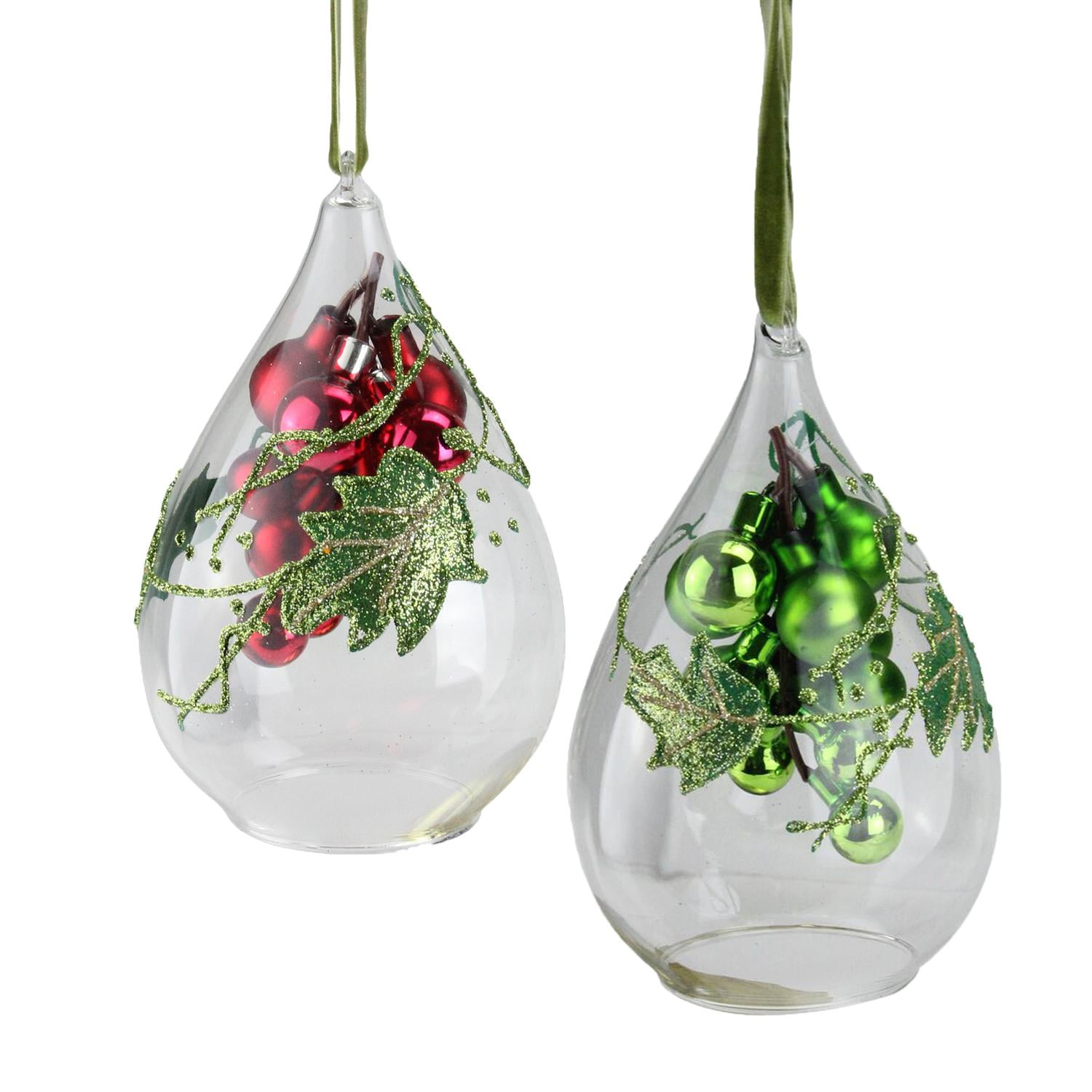Glass Ornament Tear Drop Small Size Color GREEN 6 pcs