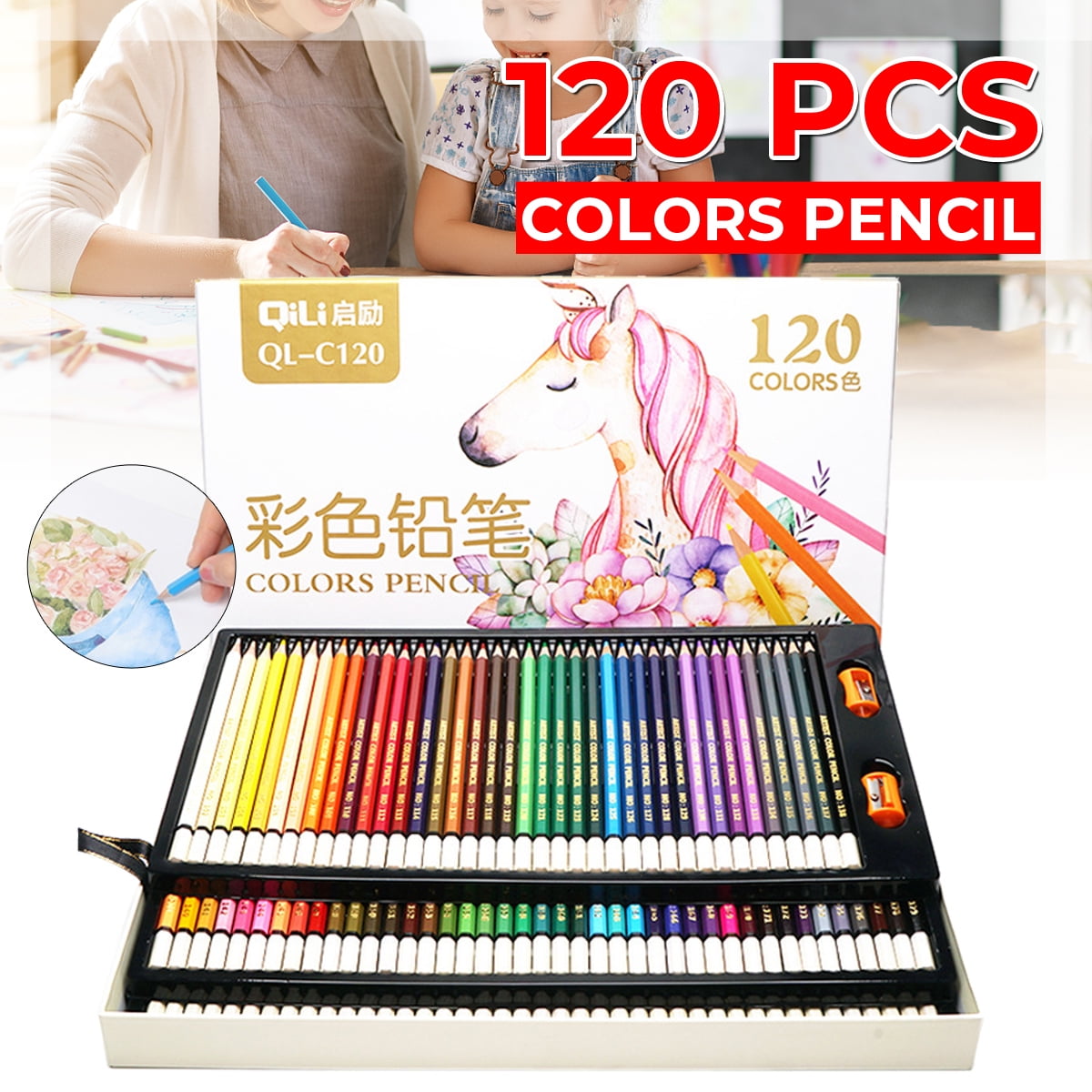 Colored Pencils, Set of 120 Colors, Soft Oil-Based Cores ...