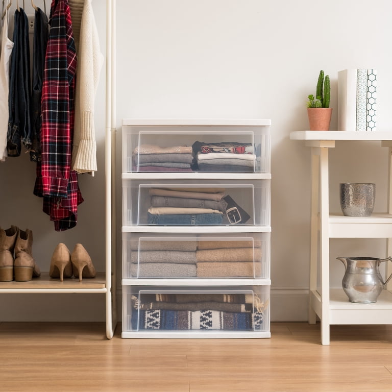 IRIS USA 4-Drawer Wide Plastic Stacking Chest with Easy-Pull