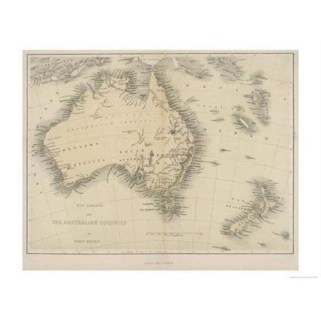 Map of Australia and New Zealand Print Wall Art