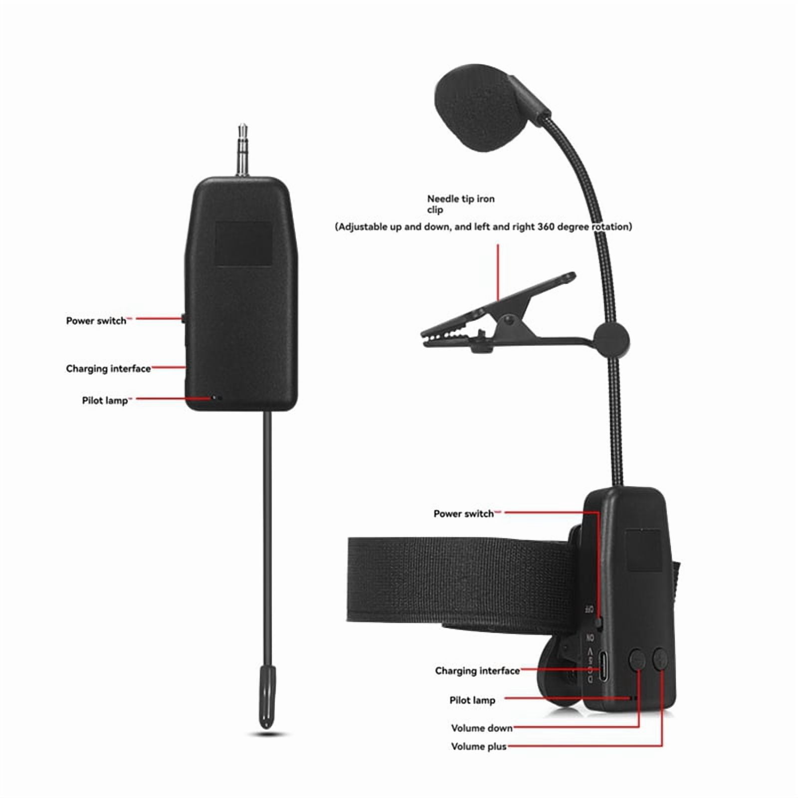 Wireless Saxophone Microphone System, Clip on Instrument Microphone for Saxophones 2 Microphone