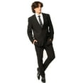 thumbnail image 3 of Slim Fit Men Suit Stretchy Spandex Peak Lapel 2 Button Flat Front Pants 9936 (US, Numeric, 46, Regular, Regular, Black), 3 of 7