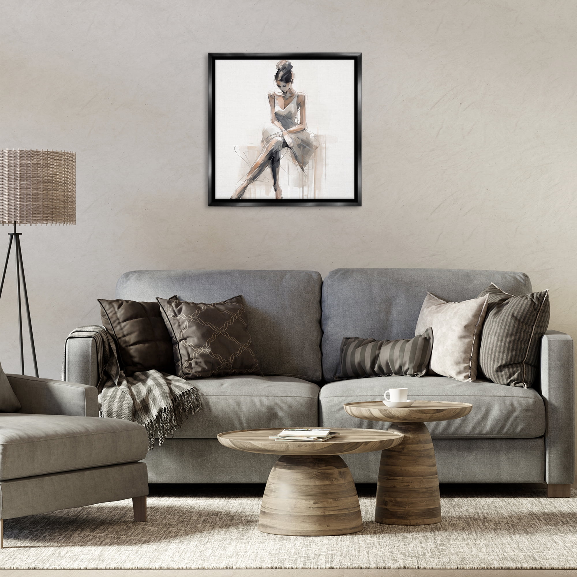 Stupell Industries Female Sitting Portrait People Painting Black Floater Framed Canvas Art Print Wall Art, 25 x 25