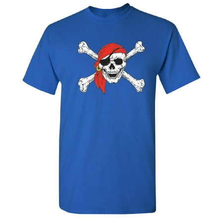 Mens Jolly Roger - Jolly Roger Skull & Crossbones Men's T-shirt Royal Blue Medium