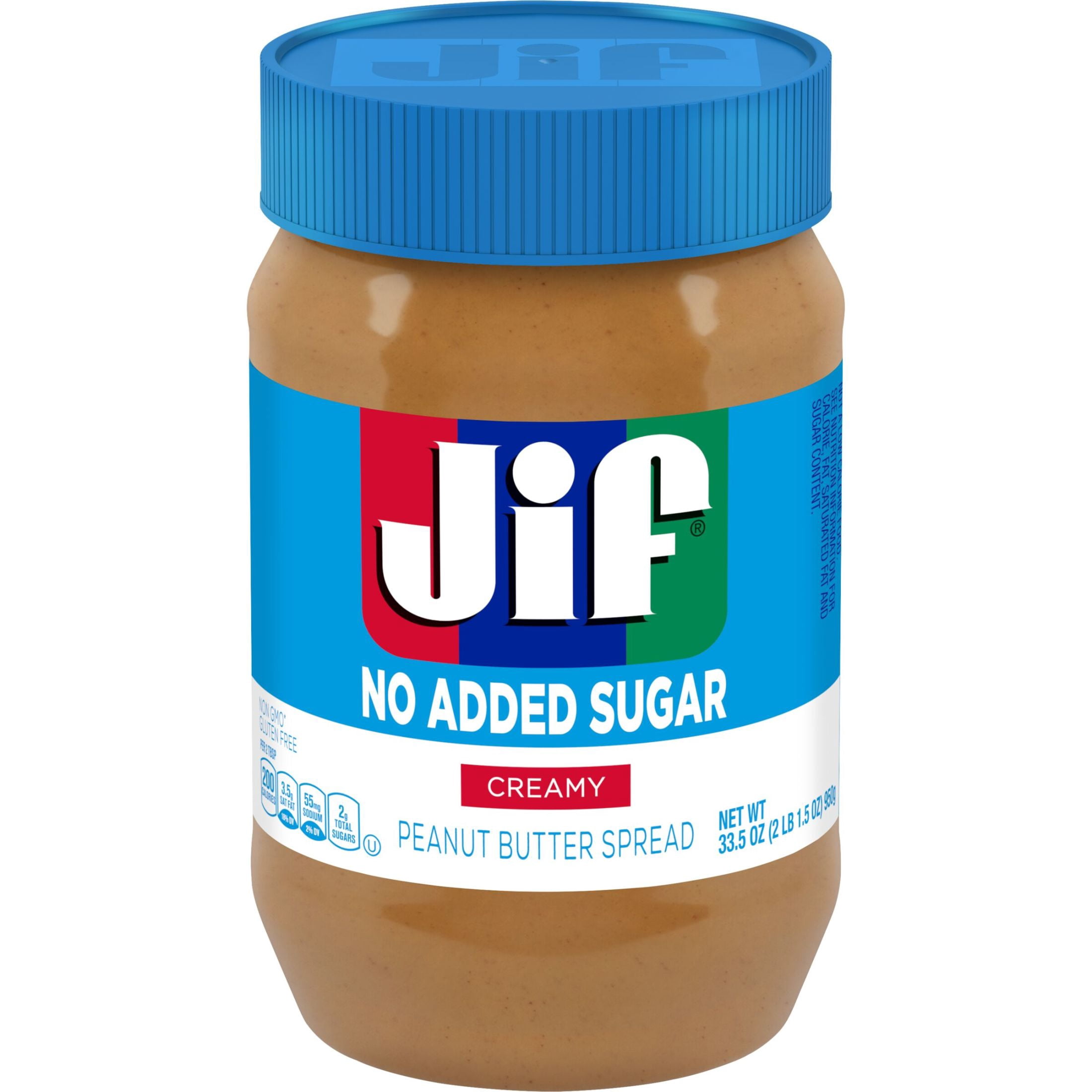 (4 pack) Jif No Added Sugar Creamy Peanut Butter Spread, 33.5 oz - Smooth, Creamy Texture, No Stir Peanut Butter Spread