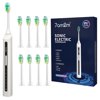 7AM2M Sonic Electric Toothbrush, High Power Rechargeable Toothbrushes, with 8 Brush Heads for Adults and Kids, 15 Adjustable Modes, Built-in 2-Minute Smart Timer, 4 Hours Fast Charge, White