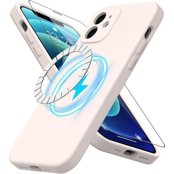 for iPhone 11 Case Silicone with Screen Protector - [Compatible with MagSafe] - Camera Cover - Slim Fit Protective Magnetic Phone Case 6.1" for Women Girls -Pale Pink
