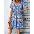 thumbnail image 5 of Women'S V Neck Patchwork Dress Bohemian Print Mini Skirt Summer Casual Beach Chic Blue L, 5 of 8