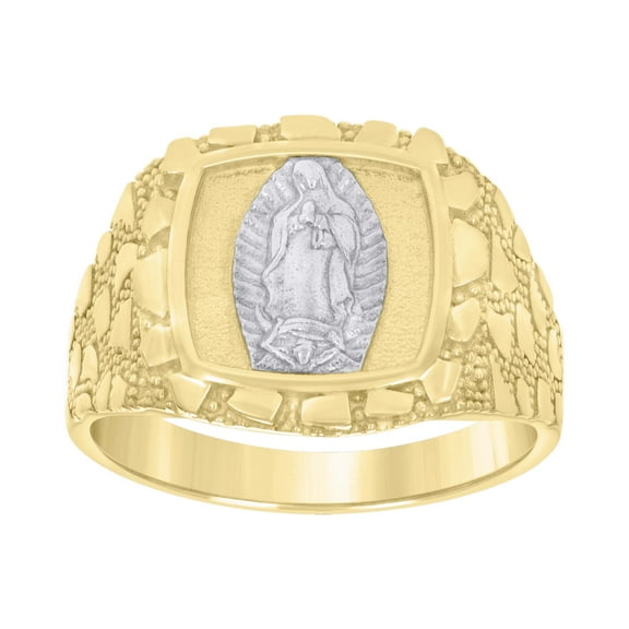 10kt Two-tone Gold Mens Textured Guadalupe Religious Ring