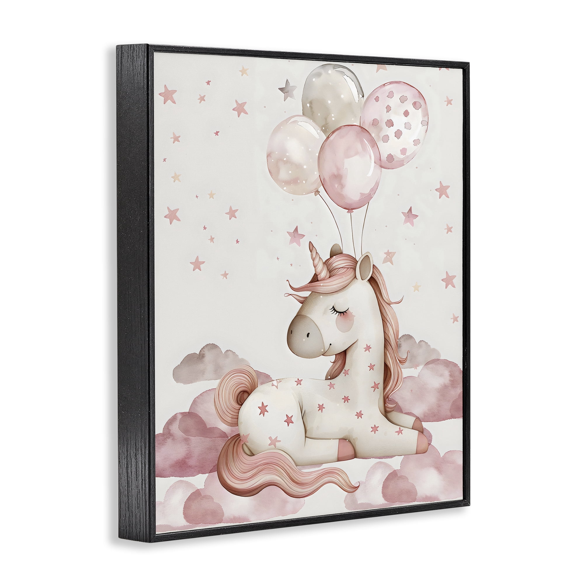 Stupell Industries Pink Unicorn with Balloons Black Framed Giclee Art, design by LSR Design Studio