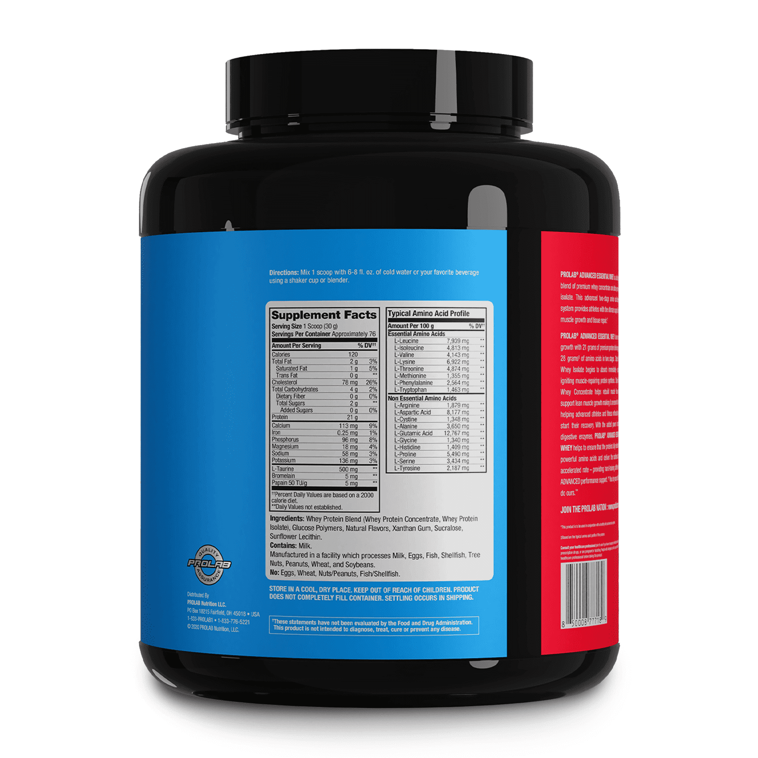 Prolab Nutrition Advanced Essential Whey Protein Powder – Vanilla Donut, 5lb Tub, 21g Protein, 5g BCAAs, 1g Sugar