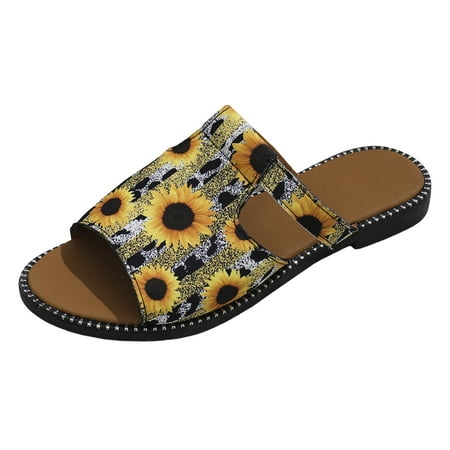 

Women S Sandals Summer Casual Retro Chrysanthemum Colour Blocking Fish Mouth Flat Bottom Large Size Slippers