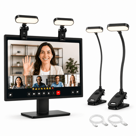 2 PCS Video Conference Lighting, Rechargeable Webcam Light for Computer Monitor, Clip-On Streaming Light