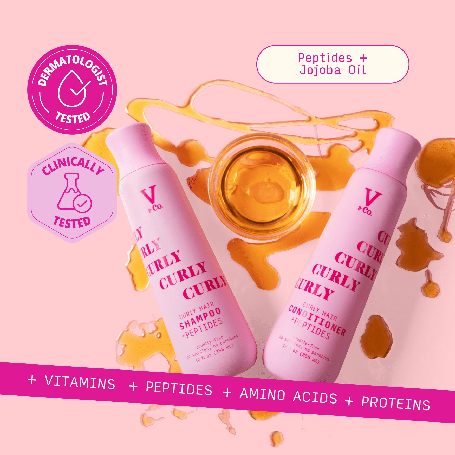 V&Co. Beauty Curly Hair Moisturizing Conditioner with Peptide Technology, 12 oz, Squeeze Bottle  (图4)