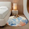 thumbnail image 3 of Summer Ocean Round Living Room Rugs 4 ft, Blue Jellyfish Orange Corals Shells Starfish Retro Washable Area Rug with Non-Slip Sturdy Edge Binding Round Carpet for Entryway Kitchen Bedroom Bathroom, 3 of 9