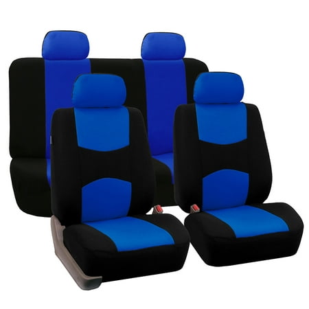 FH Group Universal Flat Cloth Fabric Car Seat Cover, Full Set, Blue and