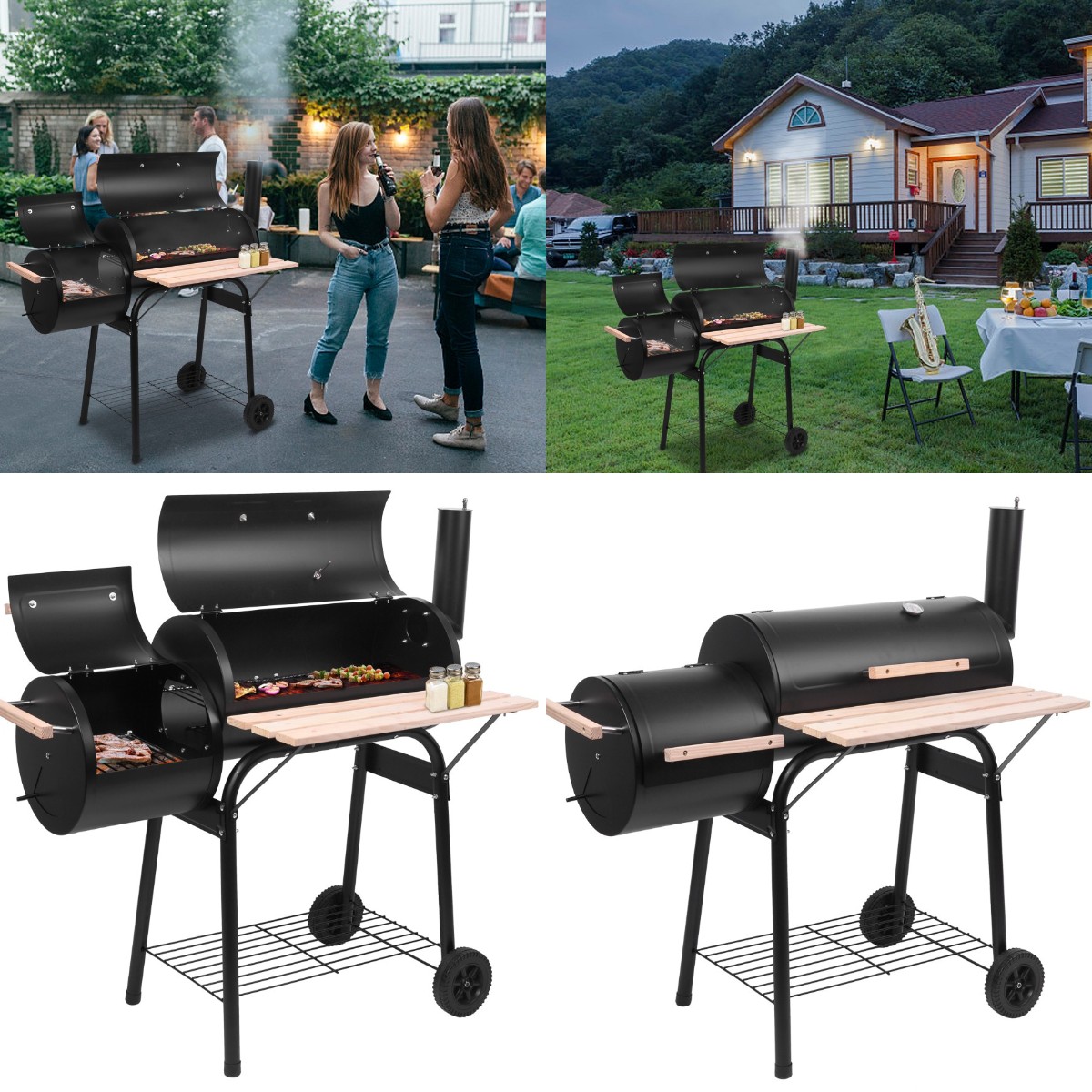 [On Sale] Goorabbit Barbecue Grill,Charcoal Grill On Sale,Barbecue Grill,Charcoal Grill On Sale,Charcoal BBQ Grill 24.4" L x 29.6" H Outdoor Meat Cooker Smoker Patio Backyard,Black - image 1 of 10