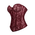 thumbnail image 4 of Krdevn Women's Strapless Floral Lace Corset, Boned Sweetheart Bustier, Breathable Waist Cincher Tummy Control Shapewear Top,Red, 4 of 5