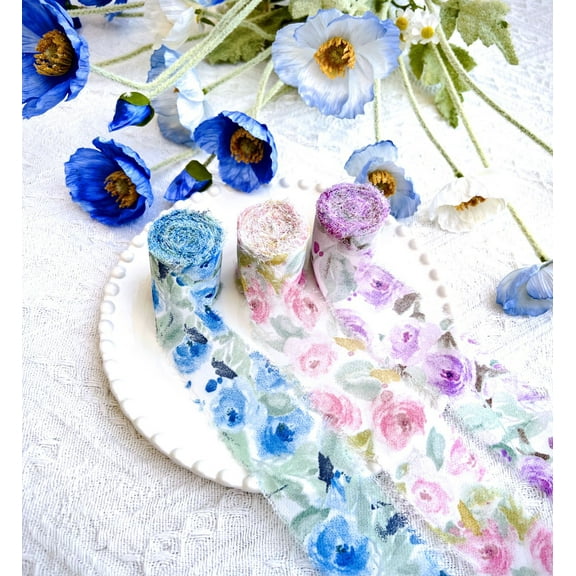 Floral Chiffon Fringe Ribbon for Wedding Invitations, Bridal Bouquets, DIY Tassel Garland Decorations, Gifts Wrapping & Bow Making 1.5"x5Yd