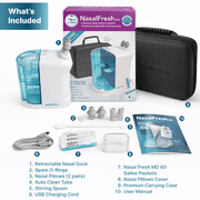 NasalFresh MD Premium Bundle Dual Powered Nasal Irrigation for Sinus Congestion & Snoring, 60 Saline Packets, Rechargeable, Self Cleaning for Adults