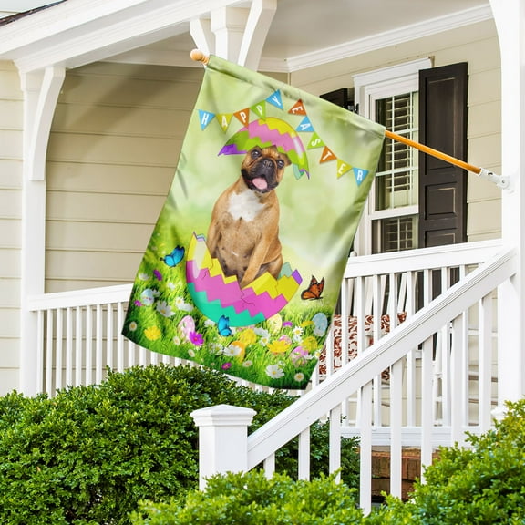 FLAGWIX Happy Easter French Bulldog Egg Flag, Outdoor Easter Decoration - House Flag (29.5" x 39.5")