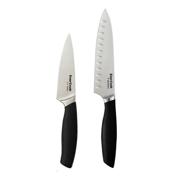 EverCook 7” Santoku Knife and 5.5” Utility Knife Set, Stainless Steel Cutlery for Kitchen
